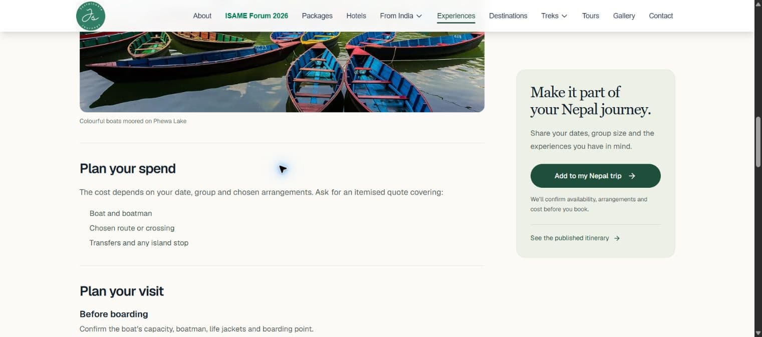 Phewa Lake Boating — planning details and trip enquiry