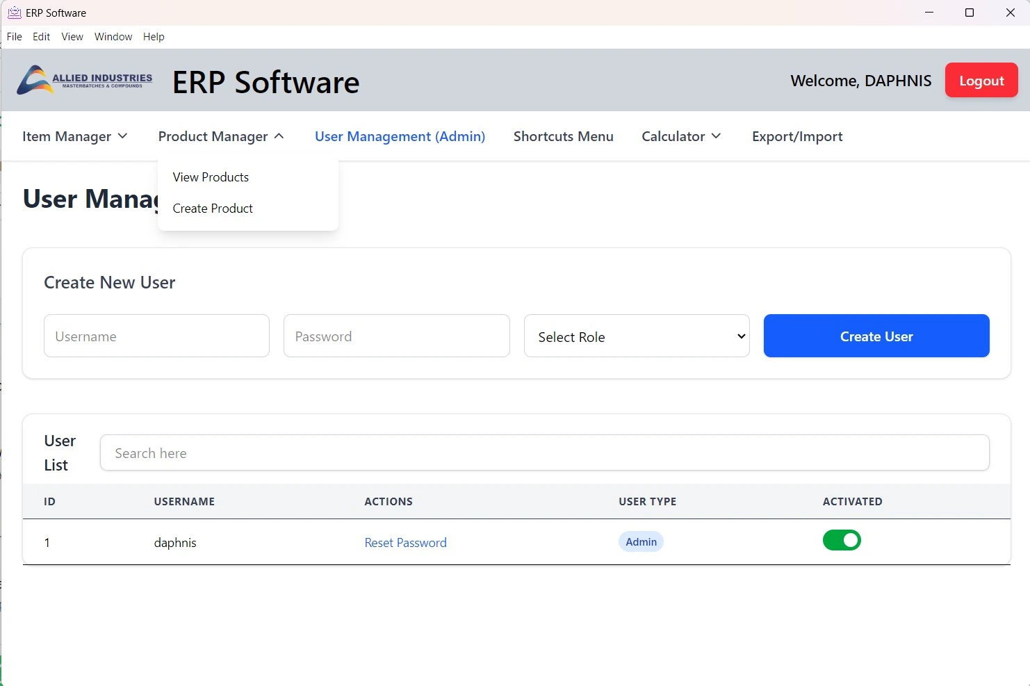 Allied ERP — user administration