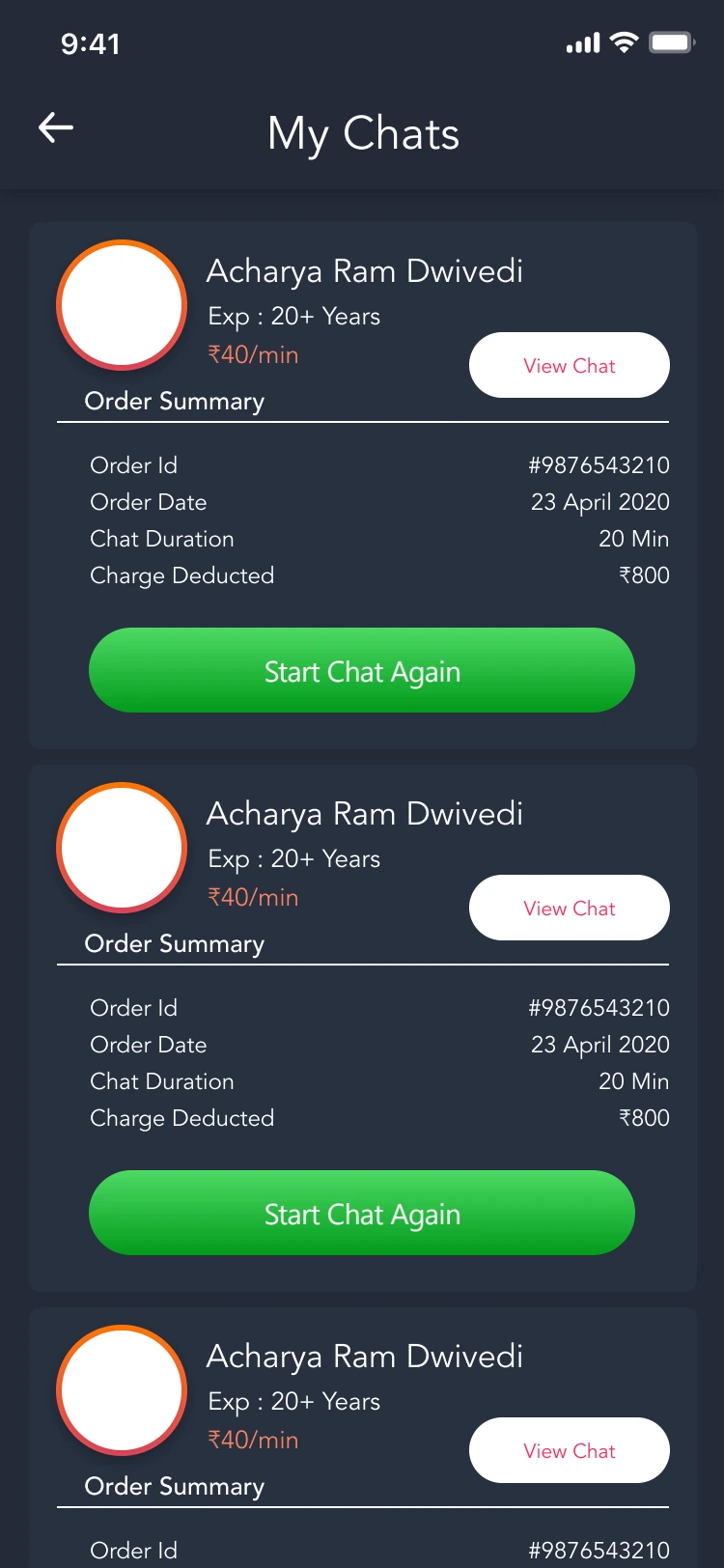 Previous consultations and order summaries — original design