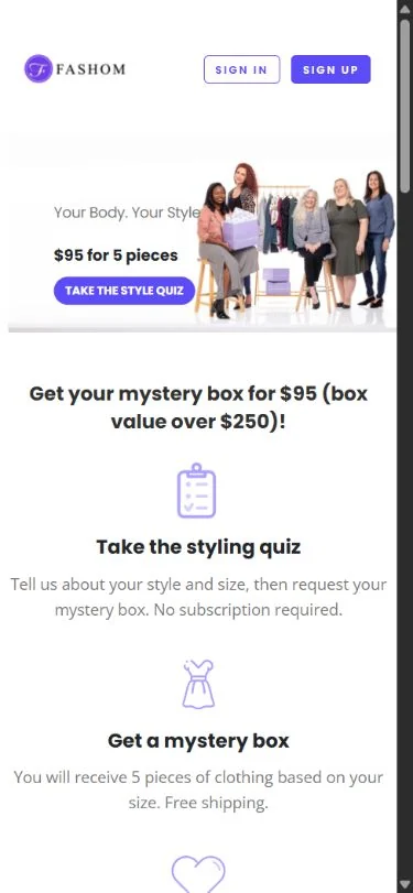 Fashom — current brand website on mobile, not the original app