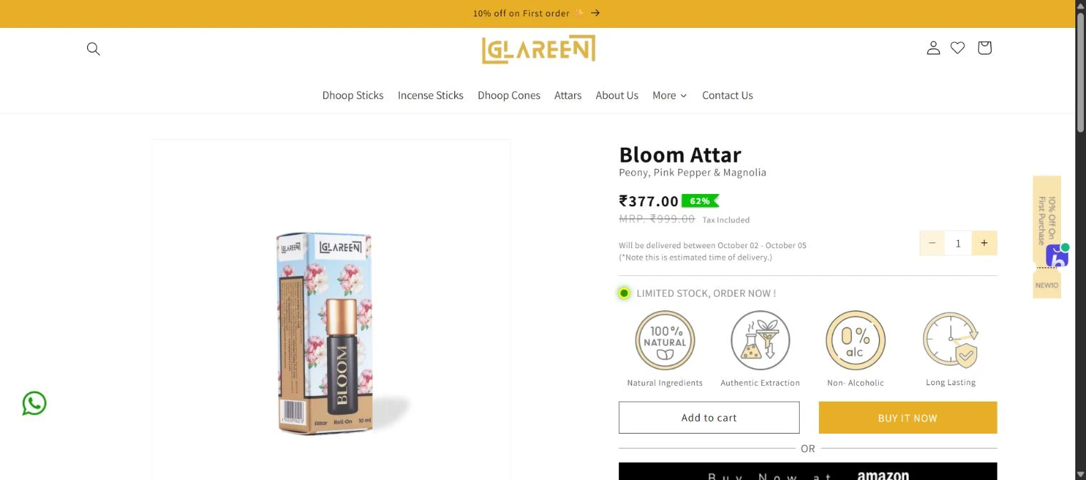 Bloom Attar — product imagery and purchase controls