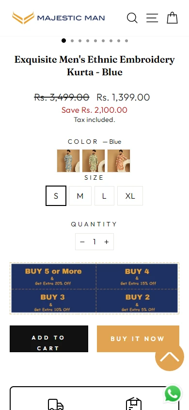 Size, colour and quantity · mobile